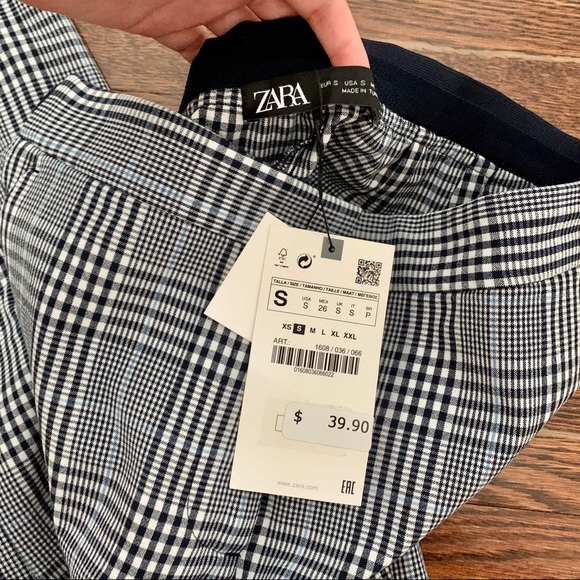Zara navy jogger plaid pants NEW - Picture 4 of 6